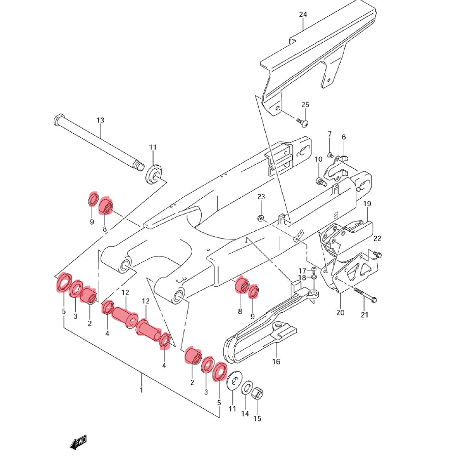 Complete Swingarm Rebuild Kit for Suzuki DR-Z400 – Bearings, Seals, and Spacers Included